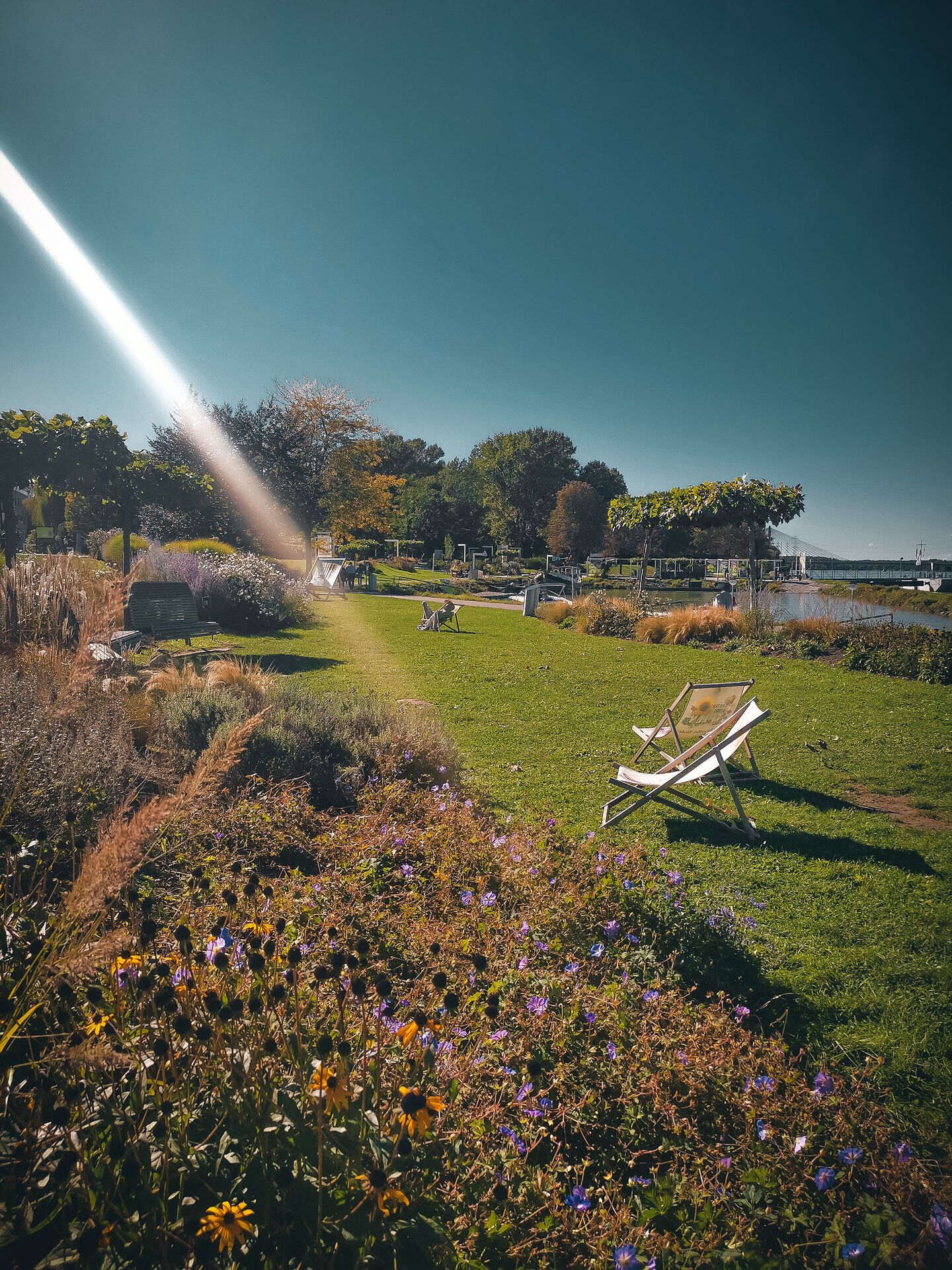 An der malerischen Donaulände entfaltet sich ein herbstliches Farbenspiel, das die Natur in warmen Tönen erstrahlen lässt. Die sanften Wiesen laden zum Verweilen ein, während die sanfte Brise die Blätter zum Tanzen bringt. Ein perfekter Ort, um die Seele baumeln zu lassen und die Schönheit der Umgebung zu genießen.